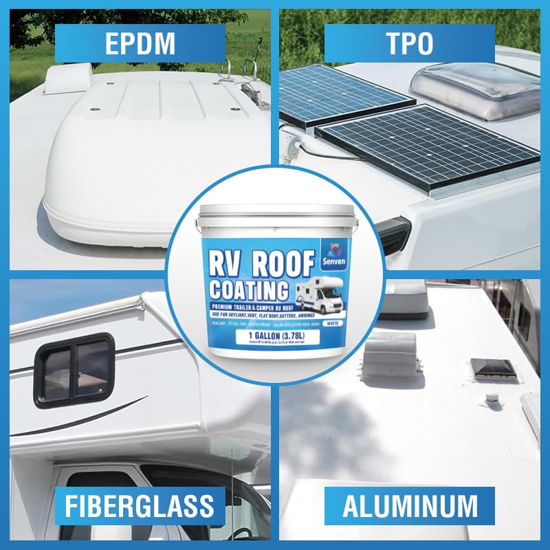 SENVEN RV Roof Sealant RV Roof Coating RV Roof Sealant White 1 Gallon Waterproof Solar Reflective & Leak Repair for Trailers Campers Motorhomes - Image 4